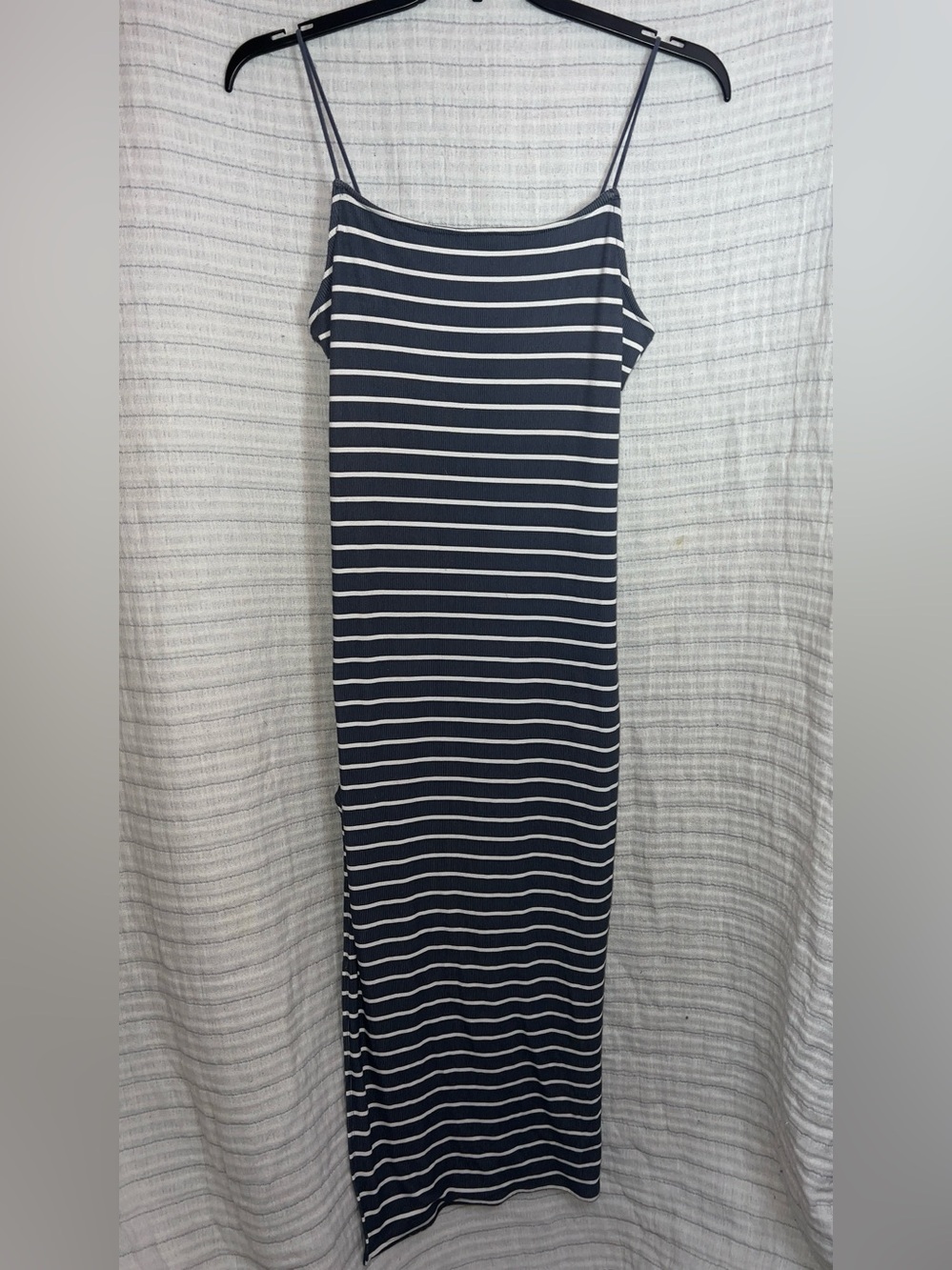 Justify Gray and White Striped Spaghetti Strap Maxi Dress